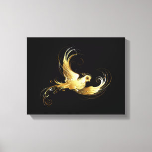 Gouden Vogel op Zwarte Achtergrond Canvas Afdruk