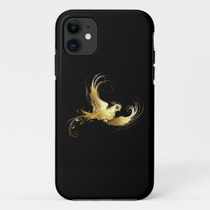 Gouden Vogel op Zwarte Achtergrond iPhone 11 Hoesje