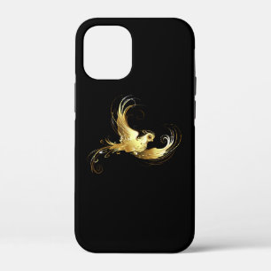 Gouden Vogel op Zwarte Achtergrond iPhone 12 Mini Hoesje