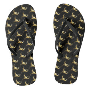 Gouden Vogel op Zwarte Achtergrond Teenslippers
