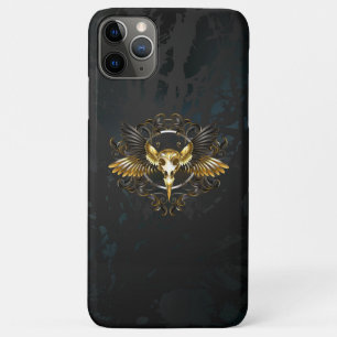 Gouden vogel schedel op zwarte achtergrond iPhone 11 pro max hoesje