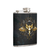 Gouden vogel schedel op zwarte achtergrond heupfles (Rechts)