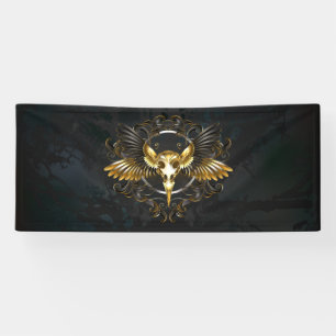 Gouden vogel schedel op zwarte achtergrond spandoek