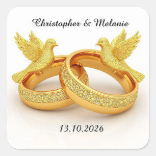 Gouden Vogels die elkaar omhelzen in Elegante Arti Vierkante Sticker