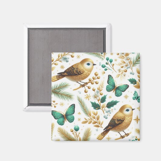 Gouden Vogels en Smaragd Vlinders Magneet (Voorkant / Achterkant)