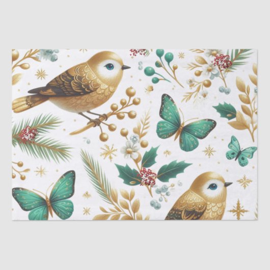 Gouden Vogels en Smaragd Vlinders Tissue Papier (Voorkant)
