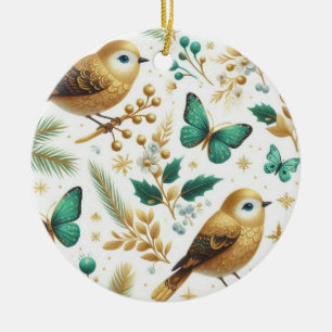 Gouden vogels en smaragdgroene vlinders keramisch ornament