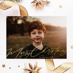 Gouden vrolijk kerstfeest Elegante pracht foto Folie Feestdagenkaart