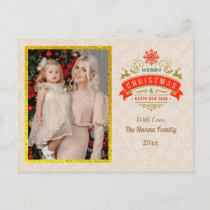 Gouden vrolijk kerstfeest & Gelukkig nieuwjaar & S Briefkaart