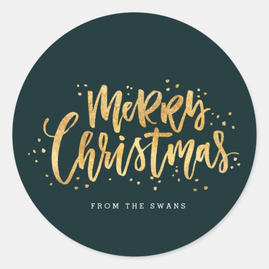 Gouden Vrolijke Kerstmis Sticker (Voorkant)