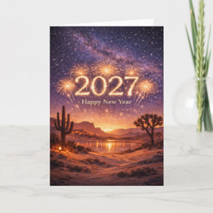 Gouden Vuurwerk 2027 Woestijn Nachtelijke Hemel Vi Feestdagen Kaart