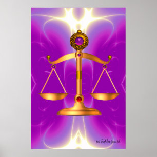 GOUDEN WAAAGSCHALEN VAN DE WET MET EDELE STENEN ,S POSTER
