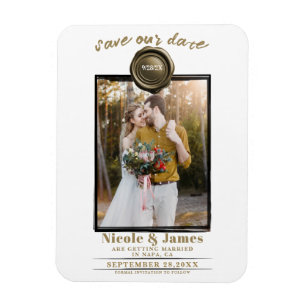 Gouden waszegel foto trouwkaart save the date magneet