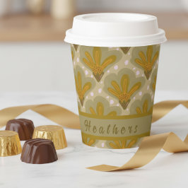 Gouden Watercolor Bloemen Met Tekst Papieren Bekers