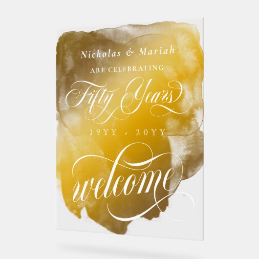 Gouden Waterverf 50e bruiloft Jubileum Welkom Acryl Bord (Hoek)