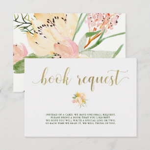 Gouden Waterverf Bloemen   Baby shower Book Reques Kaart