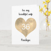 Gouden Waterverf Hart 36e Verjaardag Kaart (Gele Bloem)