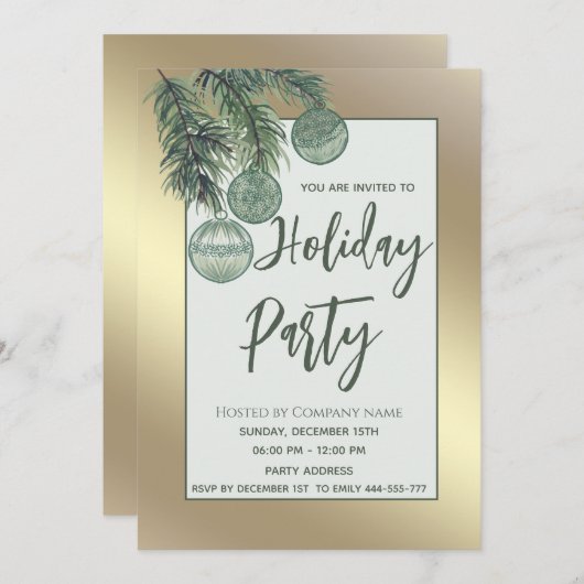 Gouden waterverf kerstballen kerstfeest kaart (Voorkant / Achterkant)