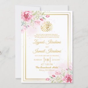 Gouden Waterverf Roze Bloemen Islamitische Moslim Kaart