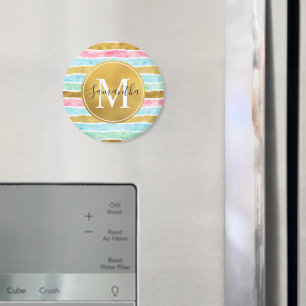 Gouden waterverf strepen monogram magneet