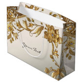 Gouden Wavy Bladeren Bloemen Geschenktas Groot Cadeauzakje (Achterkant Gekanteld)