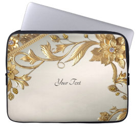 Gouden Wavy verlaat Floral Laptop Sleeve