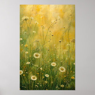 Gouden Weide Wilde Bloemen in Getextureerd Impress Poster