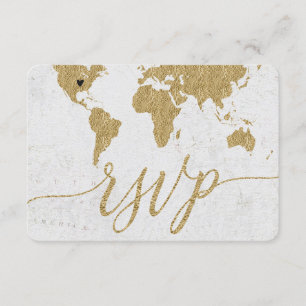 Gouden Wereldkaart Aangepaste Bestemming Huwelijk RSVP Kaartje
