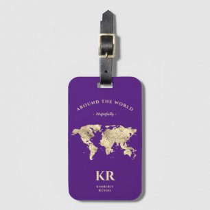 Gouden Wereldkaart Monogram Reiziger Royal Paarse Bagagelabel