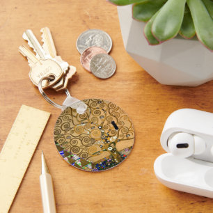 Gouden wervelende boom van het leven Art Deco Symb Sleutelhanger