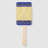 Gouden wervelingen op koninklijk blauw Bruiloft pr Handwaaier (Voorkant)