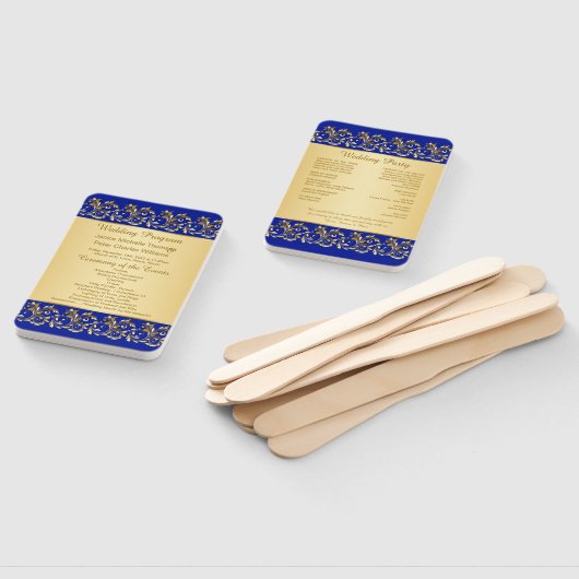 Gouden wervelingen op koninklijk blauw Bruiloft pr Handwaaier (Niet-gemonteerd)