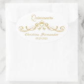 Gouden wervelingen, Tiara Quinceanera Ovale Sticker (Tas)