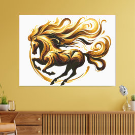 Gouden Wervelwind – Koninklijk Paard in Beweging Canvas Afdruk