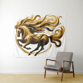 Gouden Wervelwind – Koninklijk Paard in Beweging Wandkleed