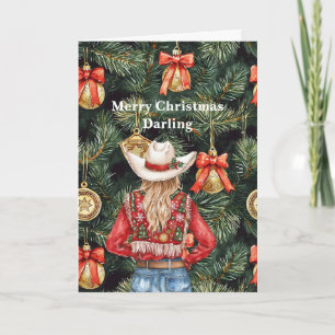 Gouden Western Blond Cowgirl Kerstmis Kaart