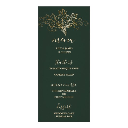 Gouden wijngaard bruiloft Menu (Voorkant)