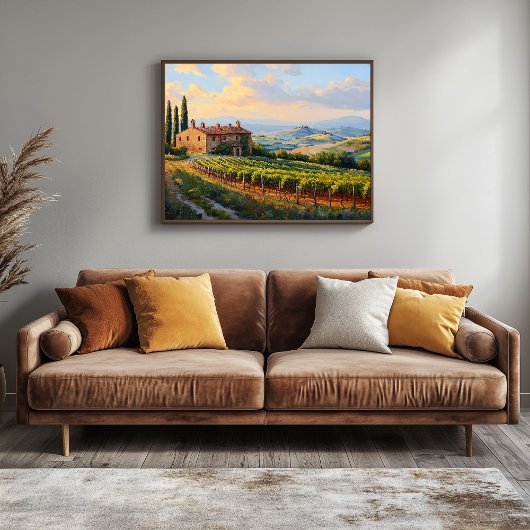 Gouden wijngaarden van Toscane: een rustiek platte Canvas Afdruk