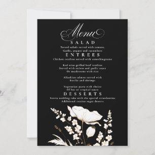 Gouden Wildbloemen Zwart-wit Bruiloft Menu Kaart
