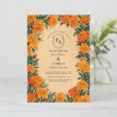 Gouden Wilde Bloem Rustieke Herfst Bruiloftsthema Kaart (Staand voorkant)