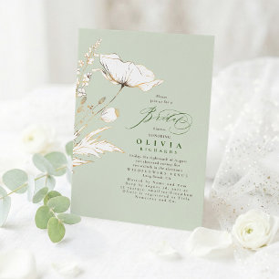 Gouden Wilde Bloemen Saliegroen Chic Bruiloft Fees Kaart