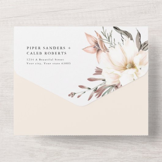 Gouden Wildflower bruiloft boog All In One Uitnodiging (Achterkant)