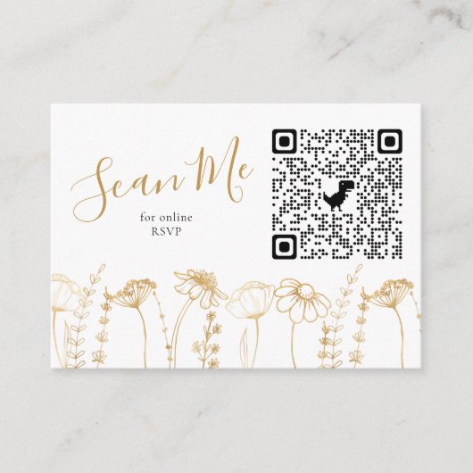 Gouden Wildflower Schets Online RSVP QR Code Informatiekaartje (Voorkant)