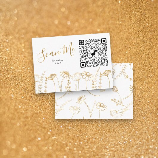 Gouden Wildflower Schets Online RSVP QR Code Informatiekaartje