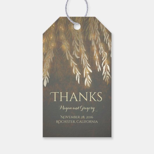 Gouden Wilgenboom  String Lights Bruiloft Cadeaulabel (Voorkant)