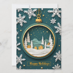 🎁 Gouden Winter Dorp Ornament Feestelijk Groen Kaart