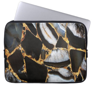 Gouden, wit en zwart marmer laptop sleeve