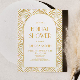 Gouden Wit Geometrische Art Deco Vrijgezellenfeest Kaart