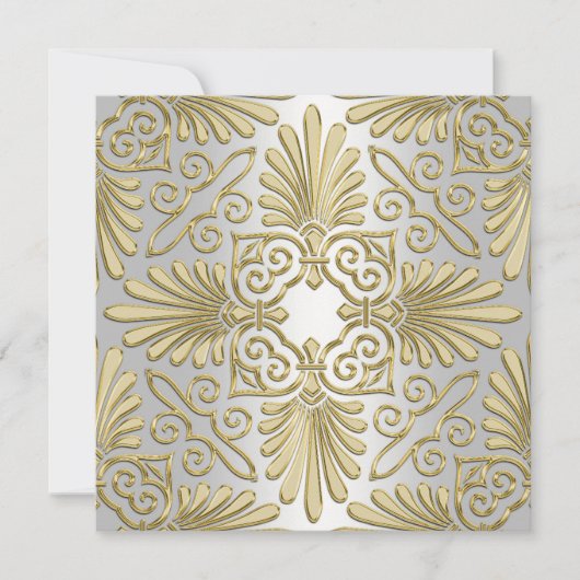 Gouden Witte Art Deco Damast bruiloft uitnodiging (Voorkant)
