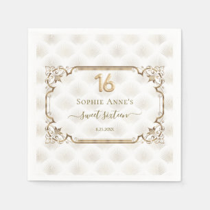 Gouden Witte Art Deco Sweet Sixteen Verjaardag Servet